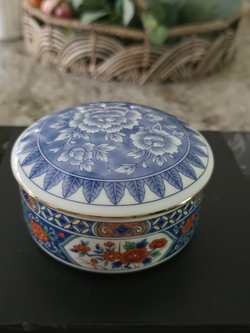 Tiffany & Co. Blue, White and Orange Floral Porcelain Trinket Box